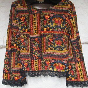 H&M Coachella Floral Black Lace Trim Top